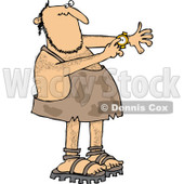 Clipart of a Caveman Pointing to a Watch on His Wrist - Royalty Free Vector Illustration © djart #1248242