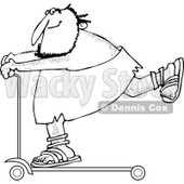 Clipart of a Black and White Caveman on a Scooter - Royalty Free Vector Illustration © djart #1251016