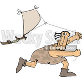 Clipart of a Caveman Running and Flying a Kite - Royalty Free Vector Illustration © djart #1251504