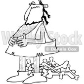 Clipart of a Black and White Full Caveman Holding His Belly over a Pile of Bones - Royalty Free Vector Illustration © djart #1251507