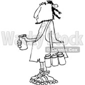 Clipart of a Black and White Caveman with a Six Pack of Beer - Royalty Free Vector Illustration © djart #1253035