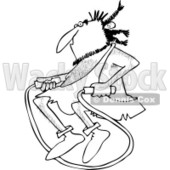 Clipart of a Black and White Caveman Exercising with a Jump Rope - Royalty Free Vector Illustration © djart #1253039