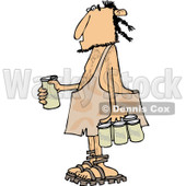 Clipart of a Caveman with a Six Pack of Beer - Royalty Free Vector Illustration © djart #1253042