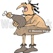 Clipart of a Caveman Eating a Meat Drumstick - Royalty Free Vector Illustration © djart #1253044