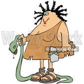 Clipart of a Caveman Woman Carrying a Dead Snake - Royalty Free Vector Illustration © djart #1254839