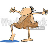 Clipart of a Caveman Testing Water with a Toe - Royalty Free Vector Illustration © djart #1254842