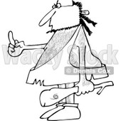 Clipart of a Black and White Hairy Caveman Holding a Club and Flipping the Bird - Royalty Free Vector Illustration © djart #1255030