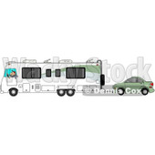 Clipart of a Caucasian Man Driving a Class a Motorhome and Towing a Car - Royalty Free Illustration © djart #1256069