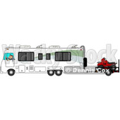 Clipart of a Caucasian Man Driving a Class a Motorhome and Towing an Atv - Royalty Free Illustration © djart #1256071
