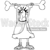Clipart of a Black and White Caveman Holding a Bone Above His Head - Royalty Free Vector Illustration © djart #1256073