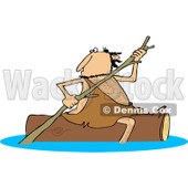 Clipart of a Caveman Rowing a Log down a River - Royalty Free Vector Illustration © djart #1257035
