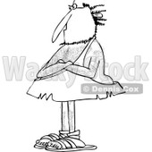 Clipart of a Black and White Hairy Stubborn Caveman Standing with Folded Arms - Royalty Free Vector Illustration © djart #1258131
