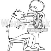 Clipart of a Black and White Chubby Man Sitting and Playing a Tuba - Royalty Free Vector Illustration © djart #1261820