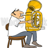 Clipart of a Chubby Caucasian Man Sitting and Playing a Tuba - Royalty Free Vector Illustration © djart #1261825
