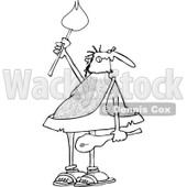 Clipart of a Black and White Hairy Caveman Holding a Torch - Royalty Free Vector Illustration © djart #1263499
