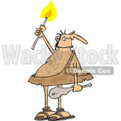 Clipart of a Hairy Caveman Holding a Torch - Royalty Free Vector Illustration © djart #1263504