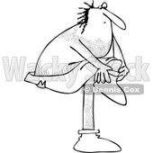 Clipart of a Black and White Hairy Caveman Putting Shoes on - Royalty Free Vector Illustration © djart #1264573