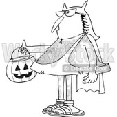 Clipart of a Black and White Hairy Caveman Trick or Treating in a Bat Man Halloween Costume - Royalty Free Vector Illustration © djart #1265333