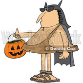 Clipart of a Hairy Caveman Trick or Treating in a Bat Man Halloween Costume - Royalty Free Vector Illustration © djart #1265334