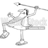 Clipart of a Black and White Hairy Caveman Throwing a Spear - Royalty Free Vector Illustration © djart #1266822