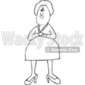 Clipart of a Black and White Stern or Angry Senior Woman with Folded Arms - Royalty Free Vector Illustration © djart #1270291