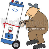 Clipart of a Caucasian Worker Man Moving a Water Heater on a Dolly - Royalty Free Vector Illustration © djart #1271623