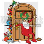 Clipart of a Santa Claus in His Pajamas, Leaning Against an Overflowing Closet Door - Royalty Free Vector Illustration © djart #1271644