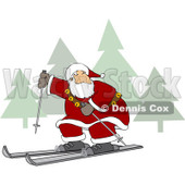 Clipart of Santa Skiing Through a Christmas Winter Landscape - Royalty Free Vector Illustration © djart #1272911