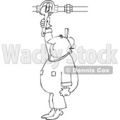 Clipart of a Black and White Worker Man Plumber Turning a Valve - Royalty Free Vector Illustration © djart #1272913