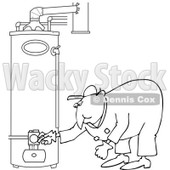 Clipart of a Black and White Worker Man Bending over and Checking a Water Heater - Royalty Free Vector Illustration © djart #1272914