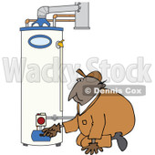 Clipart of a Black Worker Man Kneeling and Checking a Water Heater - Royalty Free Vector Illustration © djart #1272918