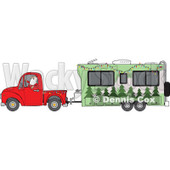 Clipart of Santa Driving a Pickup Truck and Hauling a Christmas Travel Trailer - Royalty Free Vector Illustration © djart #1273853