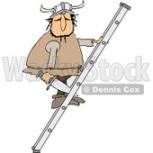 Clipart of a Viking Man Holding a Sword and Climbing a Ladder - Royalty Free Vector Illustration © djart #1273857