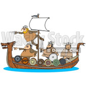 Clipart of Viking Men Geared for War on a Boat - Royalty Free Illustration © djart #1273859