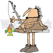 Clipart of a Hairy Caveman with a Fishing Pole and His Monster Catch - Royalty Free Illustration © djart #1275534