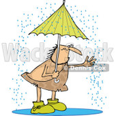 Clipart of a Hairy Caveman Reaching out into the Rain from Under an Umbrella - Royalty Free Vector Illustration © djart #1275535