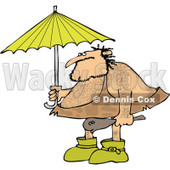 Clipart of a Hairy Caveman Holding a Club and Standing Under an Umbrella - Royalty Free Vector Illustration © djart #1275536