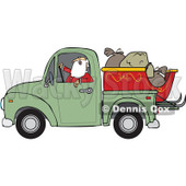 Clipart of Santa Claus in Pajamas, Driving a Pickup Truck with His Christmas Sleigh and Sacks in the Bed - Royalty Free Vector Illustration © djart #1276494