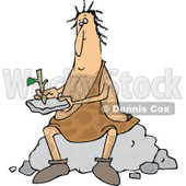Clipart of a Hairy Caveman Sitting on a Boulder and Writing on a Stone Tablet - Royalty Free Vector Illustration © djart #1279575
