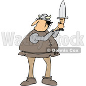 Cartoon Clipart of a Chubby Male Viking Holding up a Short Sword - Royalty Free Vector Illustration © djart #1281213