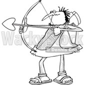 Cartoon Clipart of a Black and White Chubby and Hairy Valentines Day Cupid Man Aiming His Arrow - Royalty Free Vector Illustration © djart #1281218