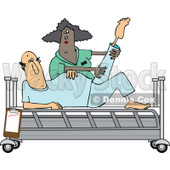 Clipart of a Black Female Nurse Helping a White Male Patient Stretch for Physical Therapy Recovery in a Hospital Bed - Royalty Free Vector Illustration © djart #1282610
