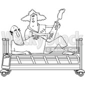 Clipart of a Black and White Female Nurse Helping a Male Patient Do Physical Therapy Recovery Stretches in a Hospital Bed - Royalty Free Vector Illustration © djart #1283182