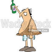 Clipart of a Happy Caveman Holding up a Wine Bottle, a Glass in One Hand - Royalty Free Vector Illustration © djart #1286934