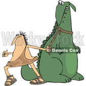 Clipart of a Frustrated Caveman Pulling in His Stubborn Dinosaur's Leash - Royalty Free Vector Illustration © djart #1286936