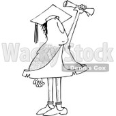 Clipart of a Black and White Hairy Caveman Graduate Holding up a Certificate - Royalty Free Vector Illustration © djart #1287475