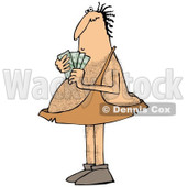 Clipart of a Hairy Caveman Holding Cash Money - Royalty Free Illustration © djart #1287476
