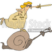 Clipart of a Blindfolded Lady Justice Holding a Sword and Scales and Riding a Slow Snail - Royalty Free Vector Illustration © djart #1289025