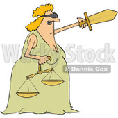 Clipart of a Tough Blindfolded Lady Justice Holding Scales and Pointing with a Sword - Royalty Free Vector Illustration © djart #1289080