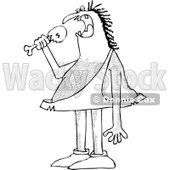 Clipart of a Black and White Hairy Caveman Eating a Meat Drumstick - Royalty Free Vector Illustration © djart #1289680